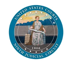 Seal of the United States Courts for the Ninth Judicial Circuit, dated 1866, showing a seated figure with an open book